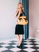 Leather shoulder bag with two front pockets